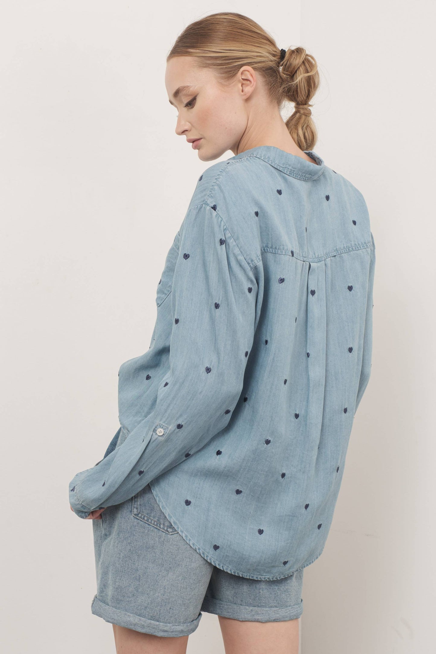 Heart Embroidered Denim Shirt