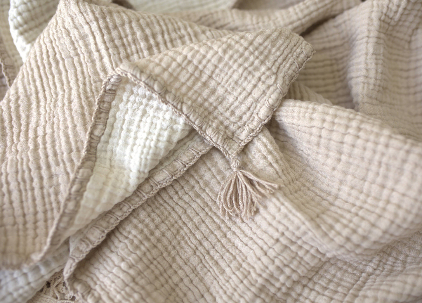 Organic Muslin Cotton Throw: Beige