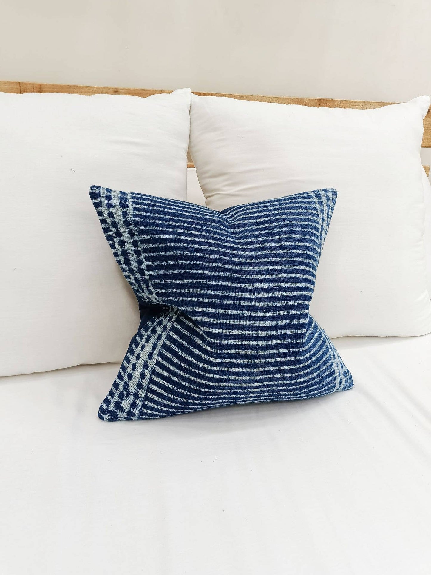 Indigo blue cotton pillow cover with pillow insert