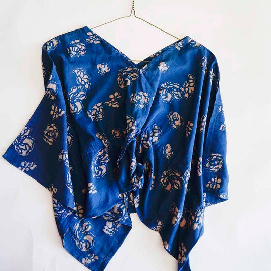 Blue Cotton Block Print Shirt