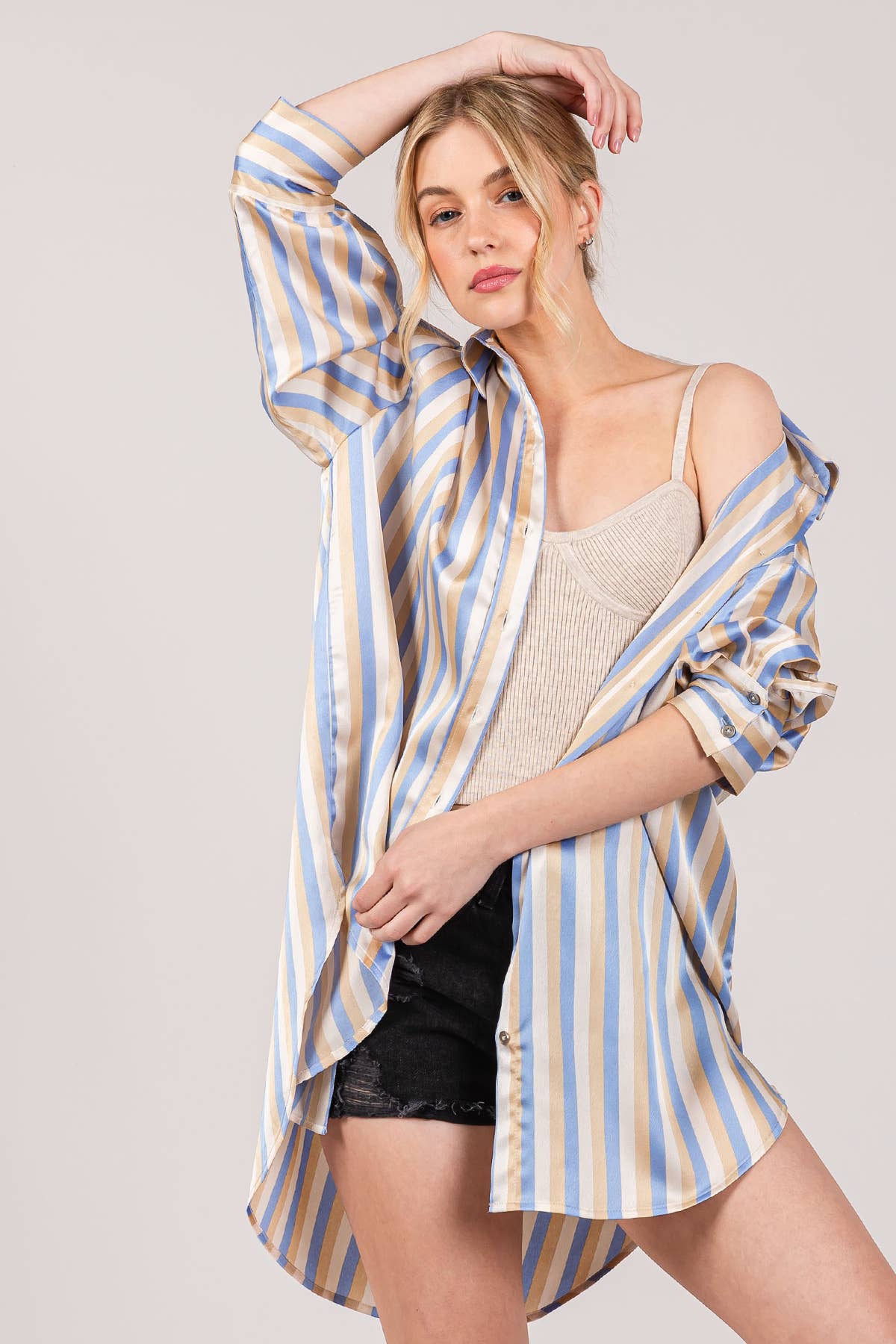 Satin Stripe Button Down