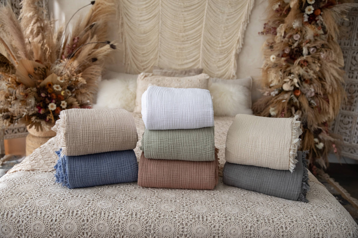 Organic Muslin Cotton Throw: Beige