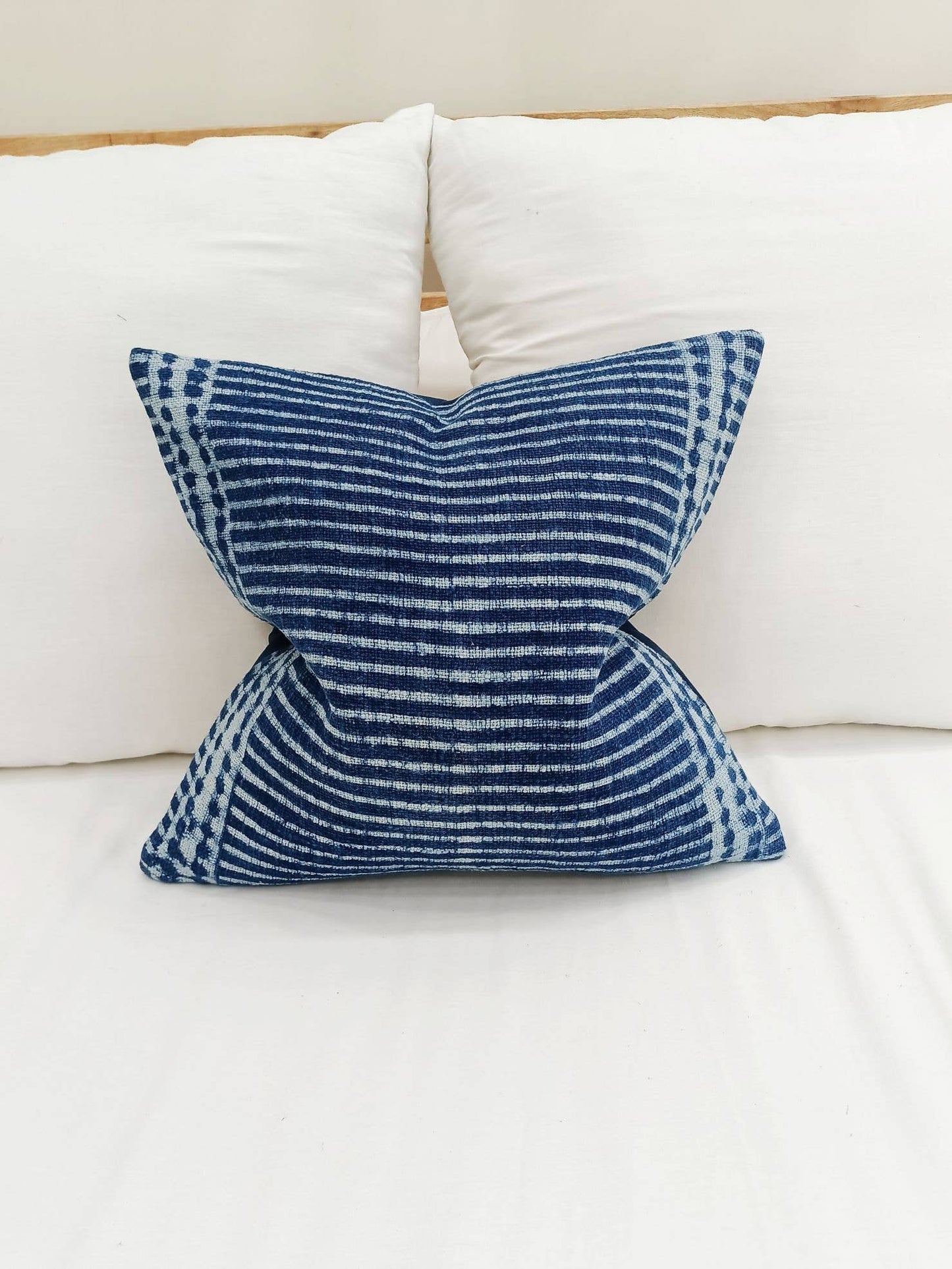 Indigo blue cotton pillow cover with pillow insert