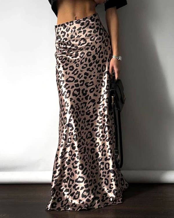 Leopard Print Satin Skirt