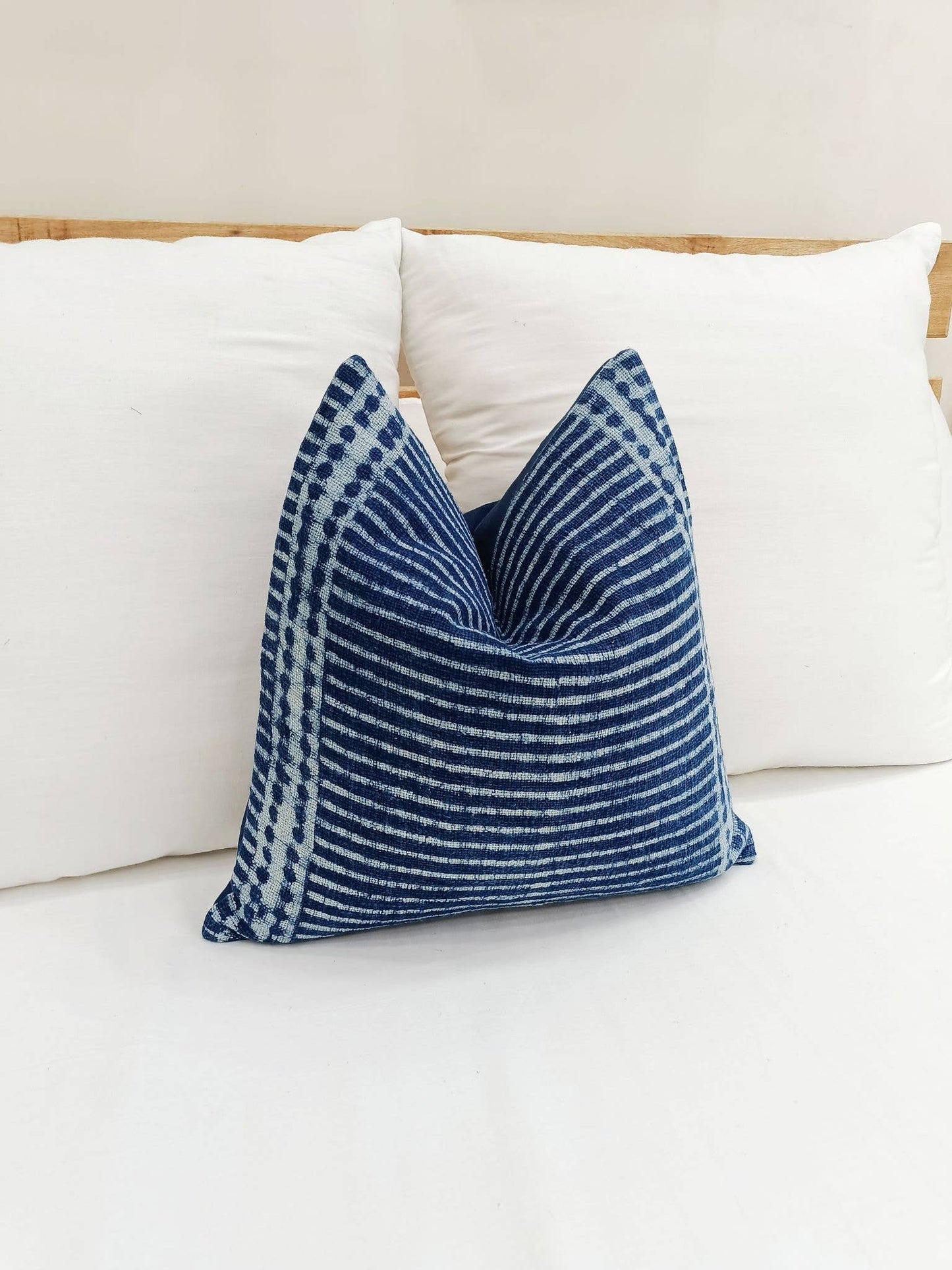 Indigo blue cotton pillow cover with pillow insert