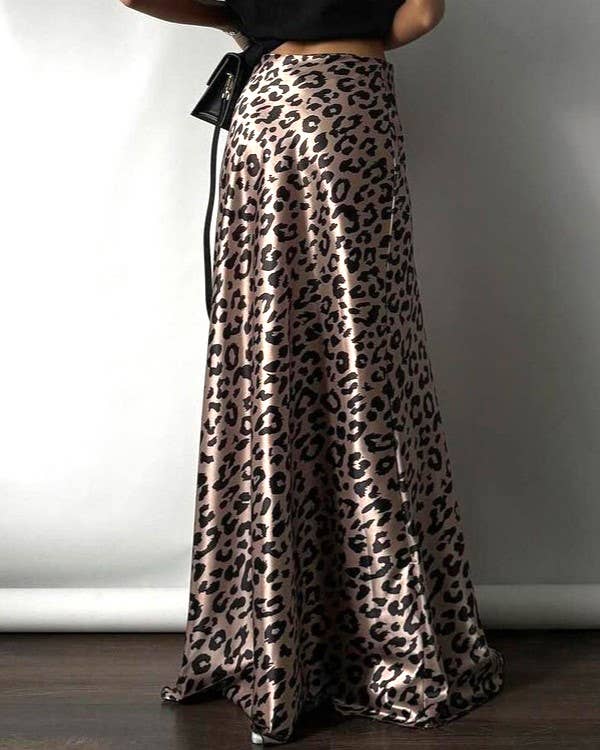 Leopard Print Satin Skirt