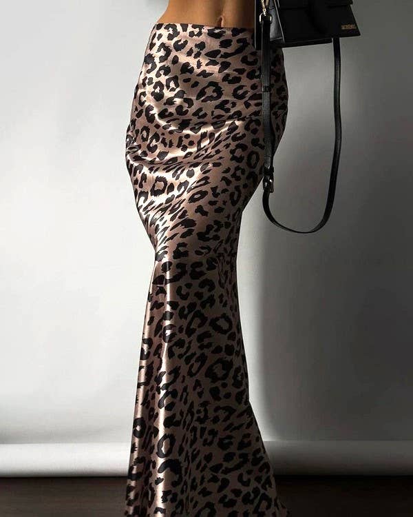 Leopard Print Satin Skirt