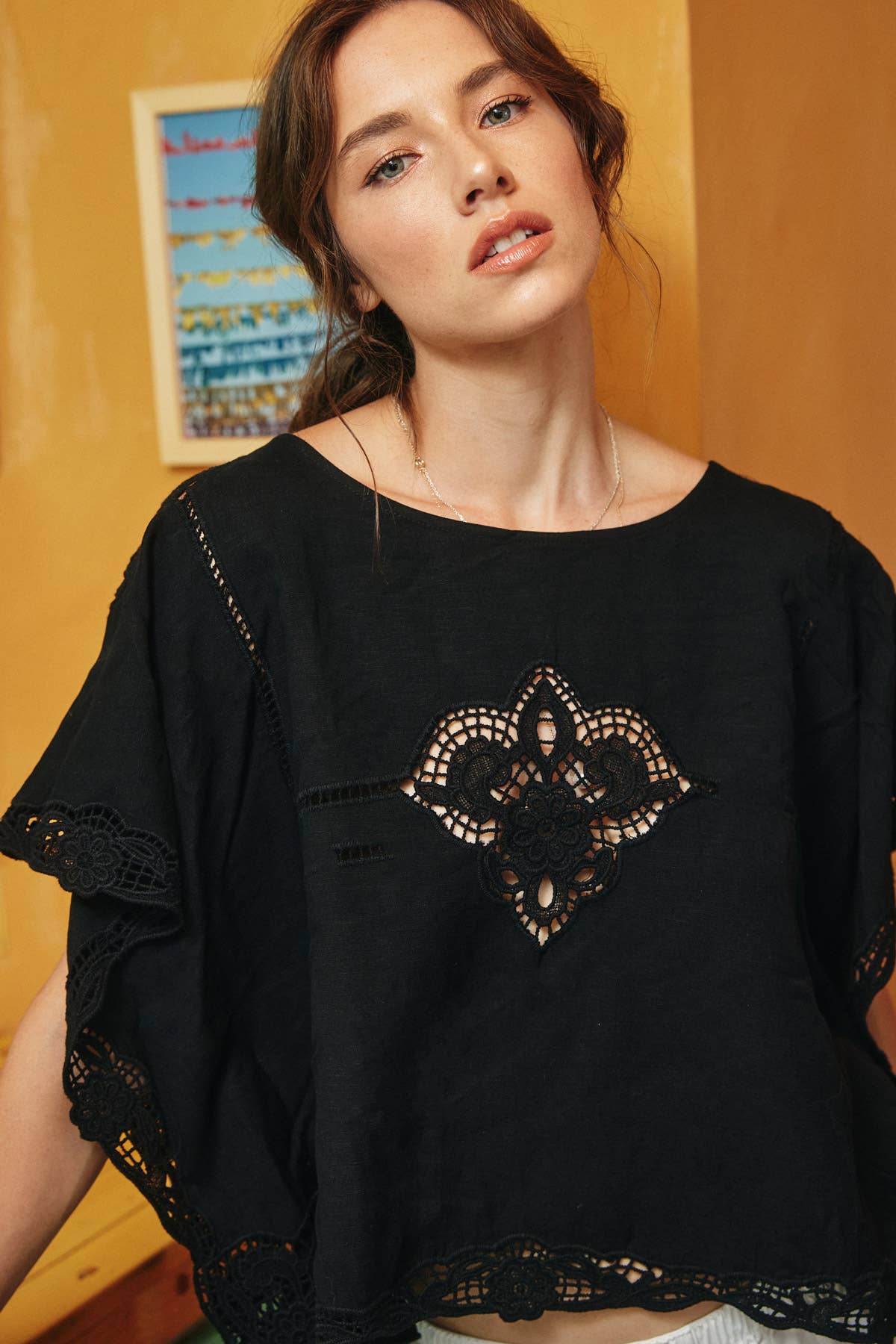 Embroidered Openwork Blouse