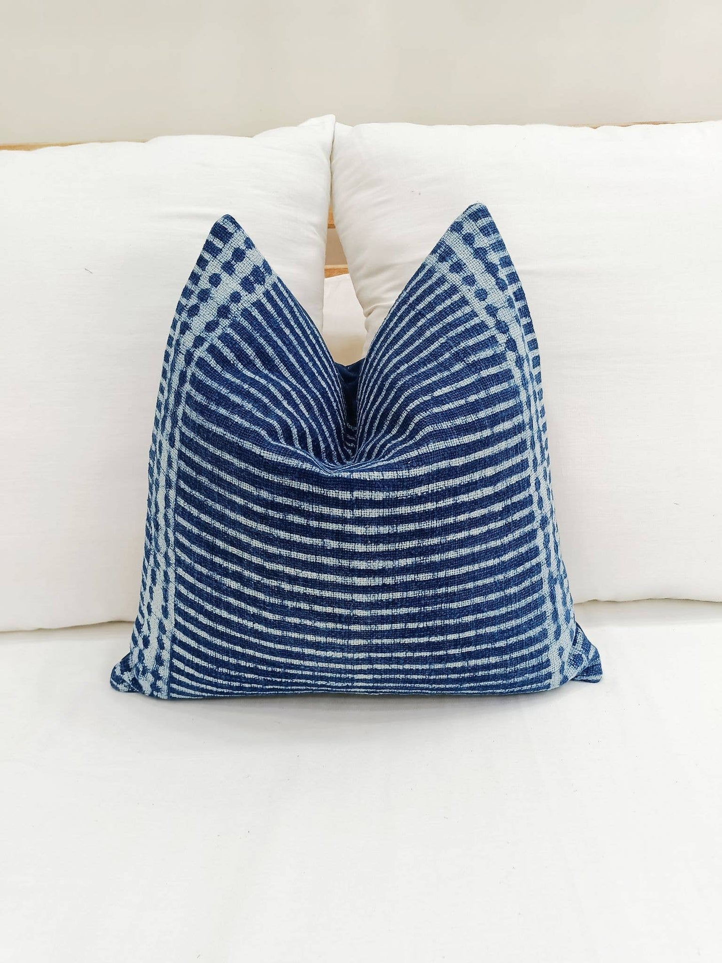 Indigo blue cotton pillow cover with pillow insert