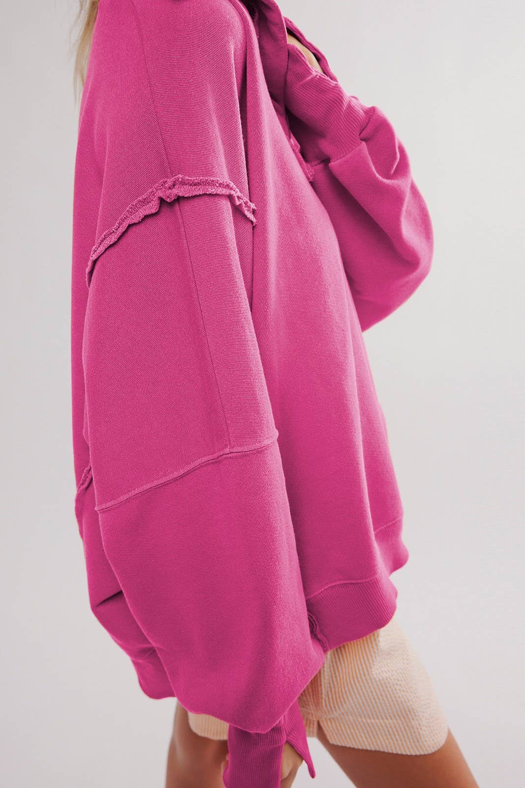 Fuchsia half button oversized sweatshirt