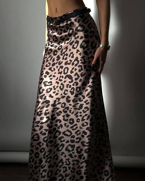 Leopard Print Satin Skirt