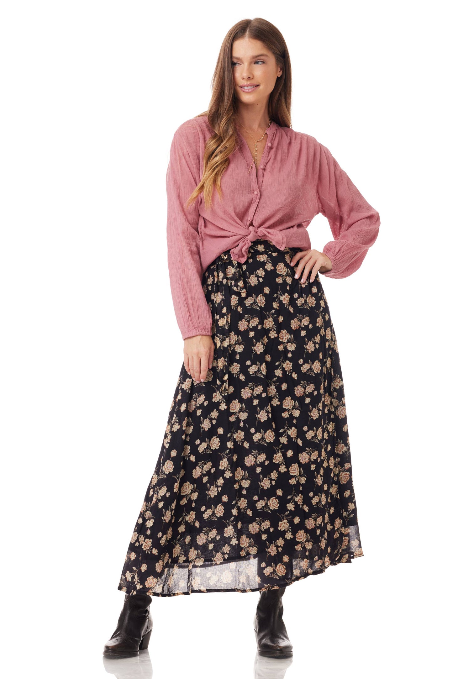 Vanessa Printed Maxi Wrap Skirt Black Rose