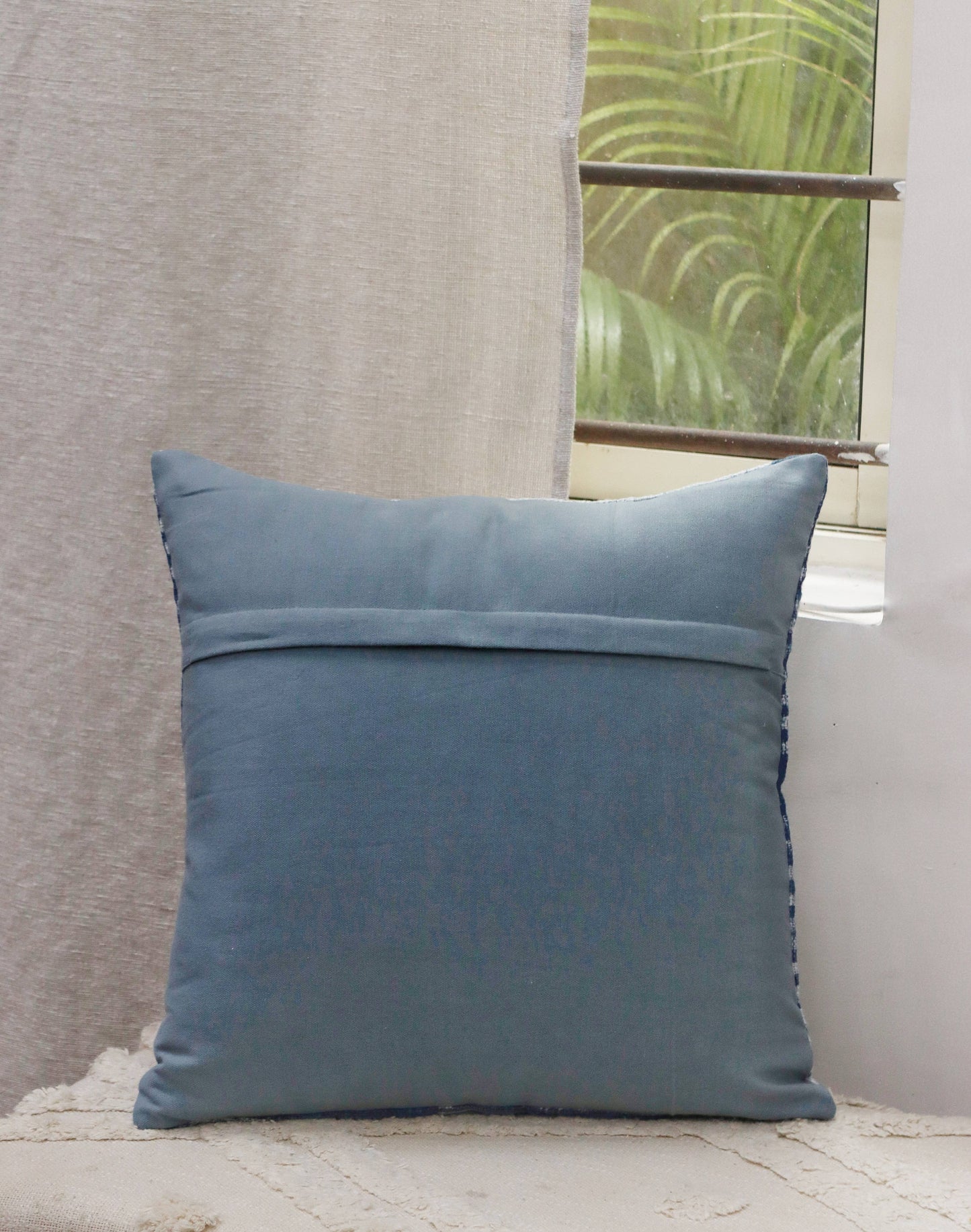 Indigo blue cotton pillow cover with pillow insert