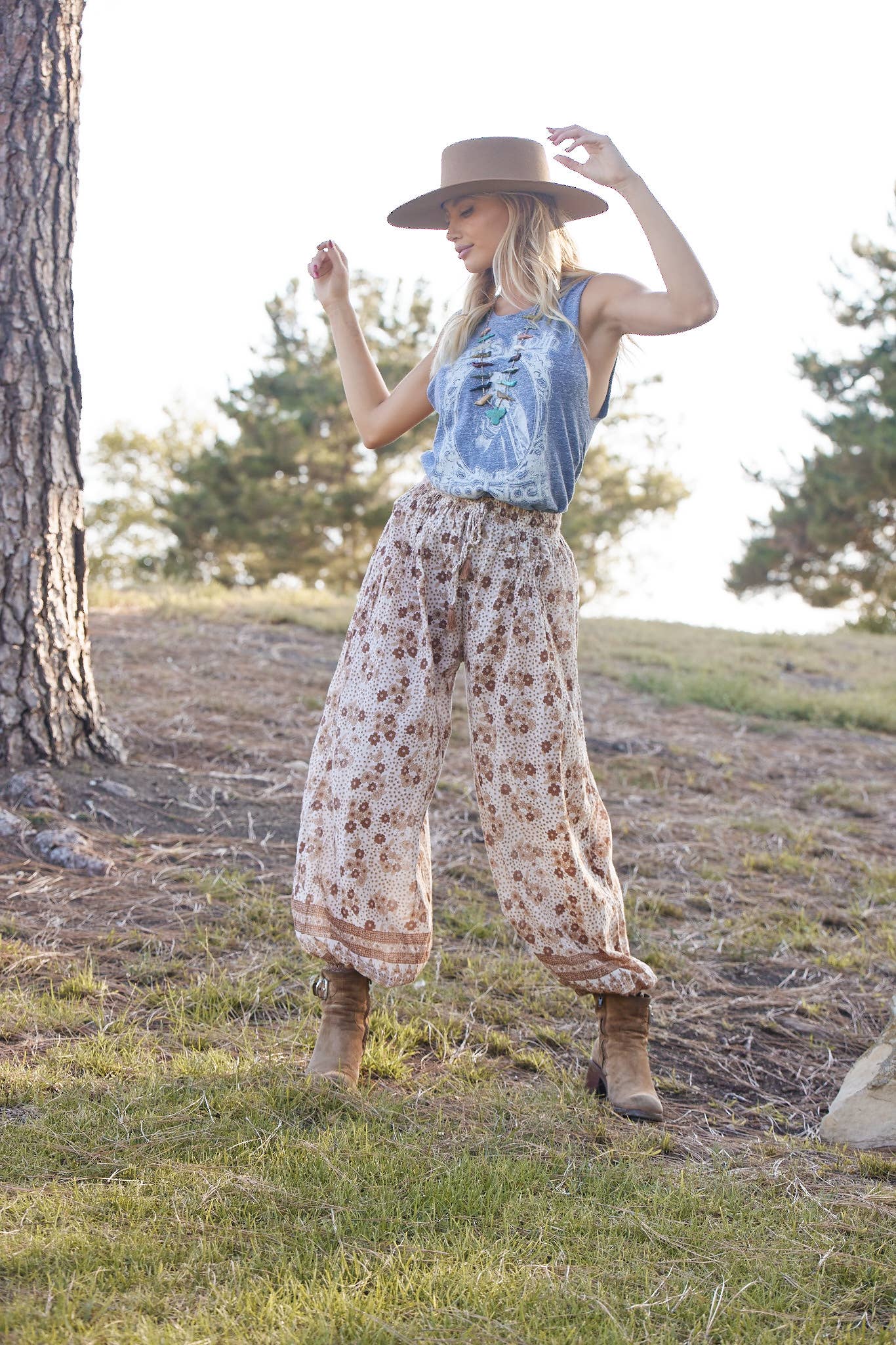 Anna Printed Harem Pants Camel