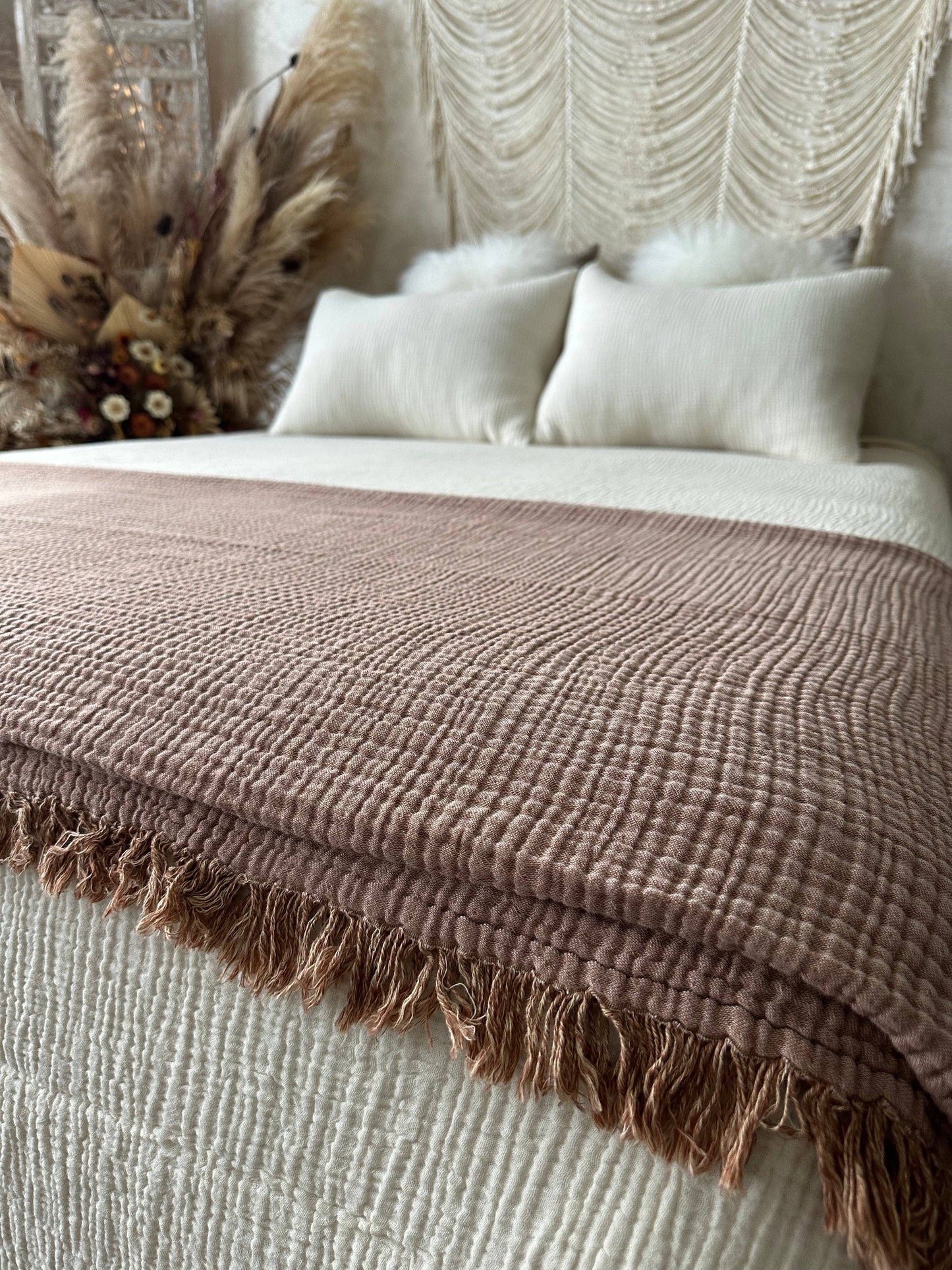 Organic Muslin Cotton Throw: Brown