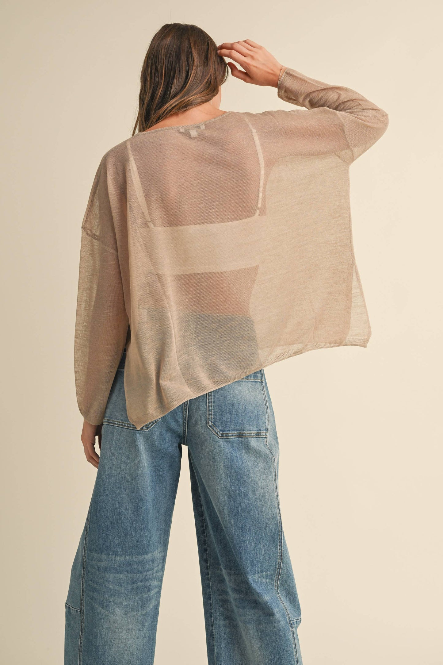 Mocha Long Sleeve Sheer Top