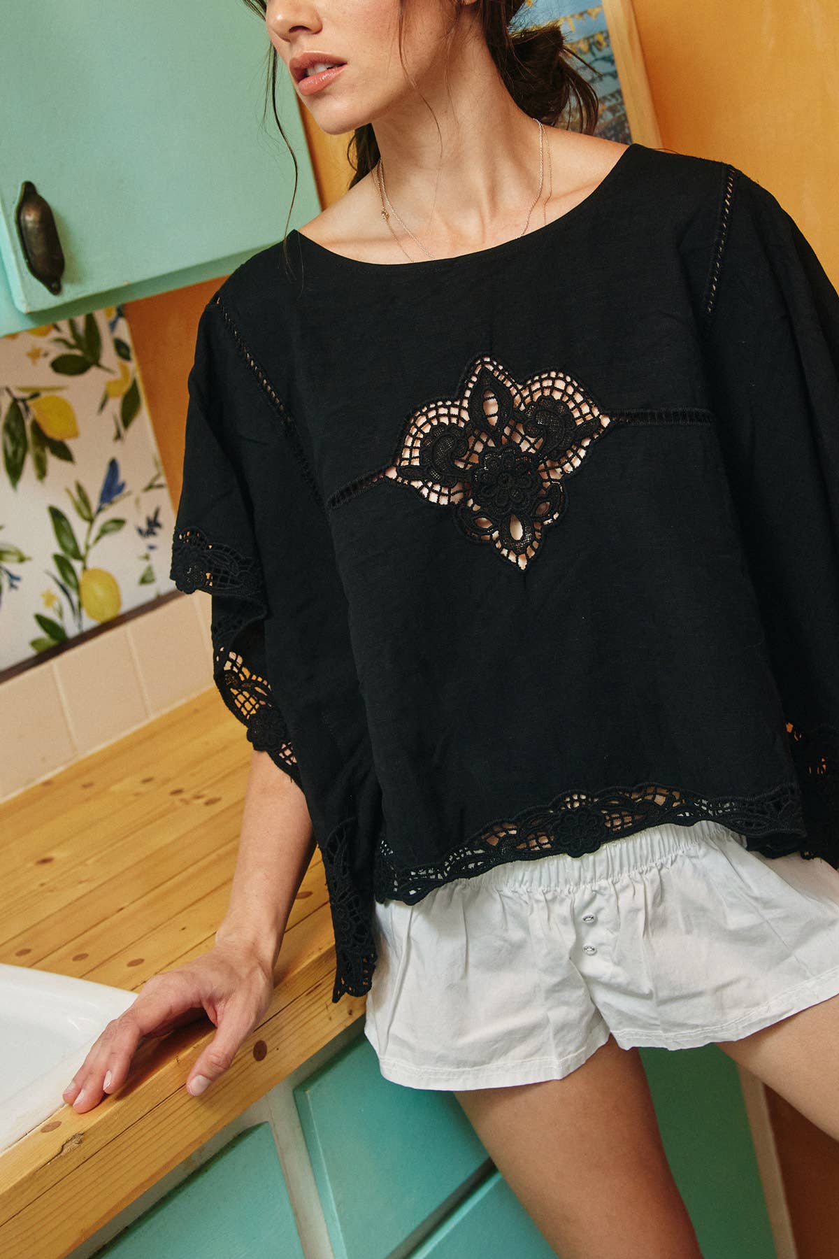 Embroidered Openwork Blouse