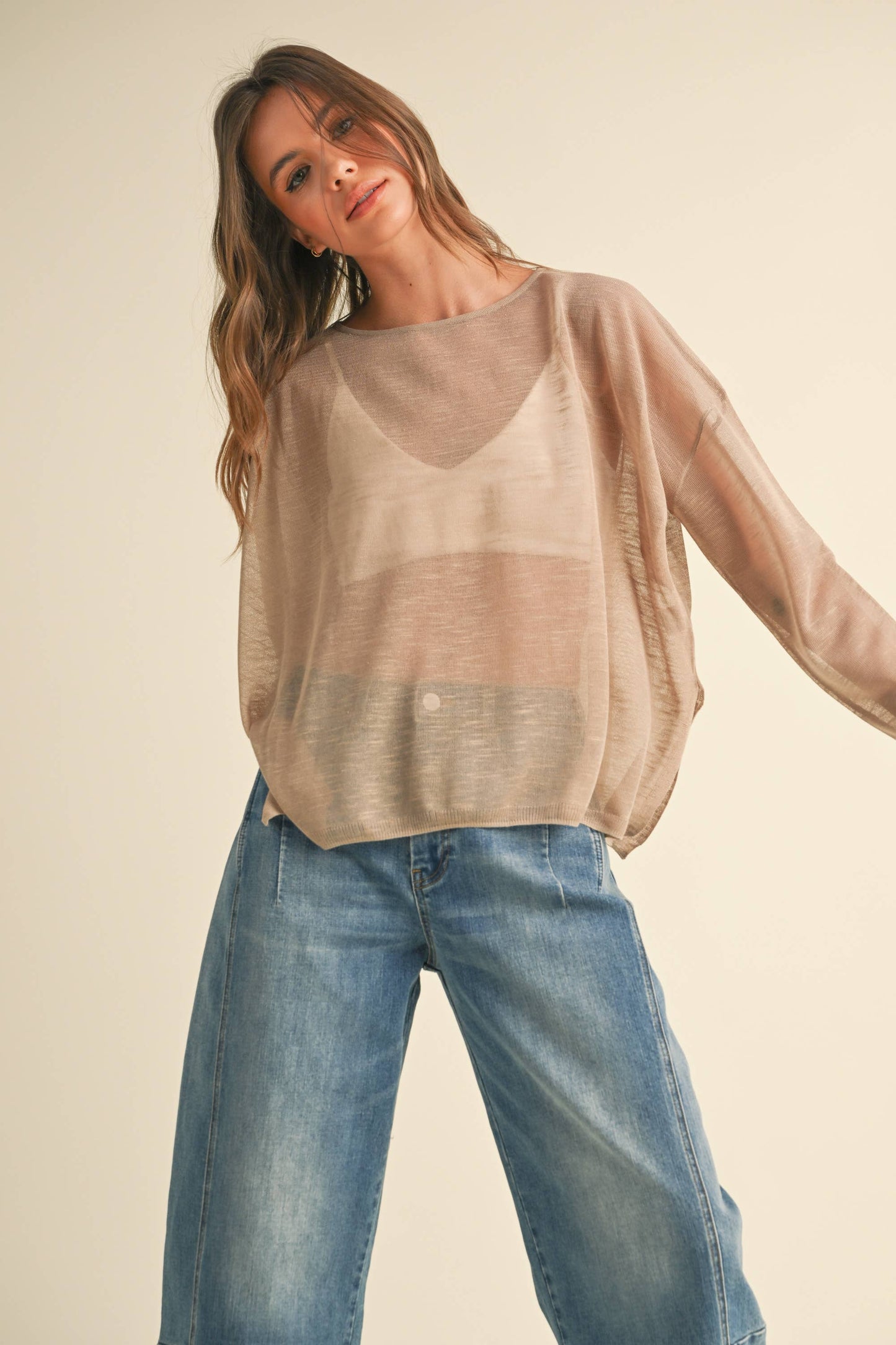 Mocha Long Sleeve Sheer Top