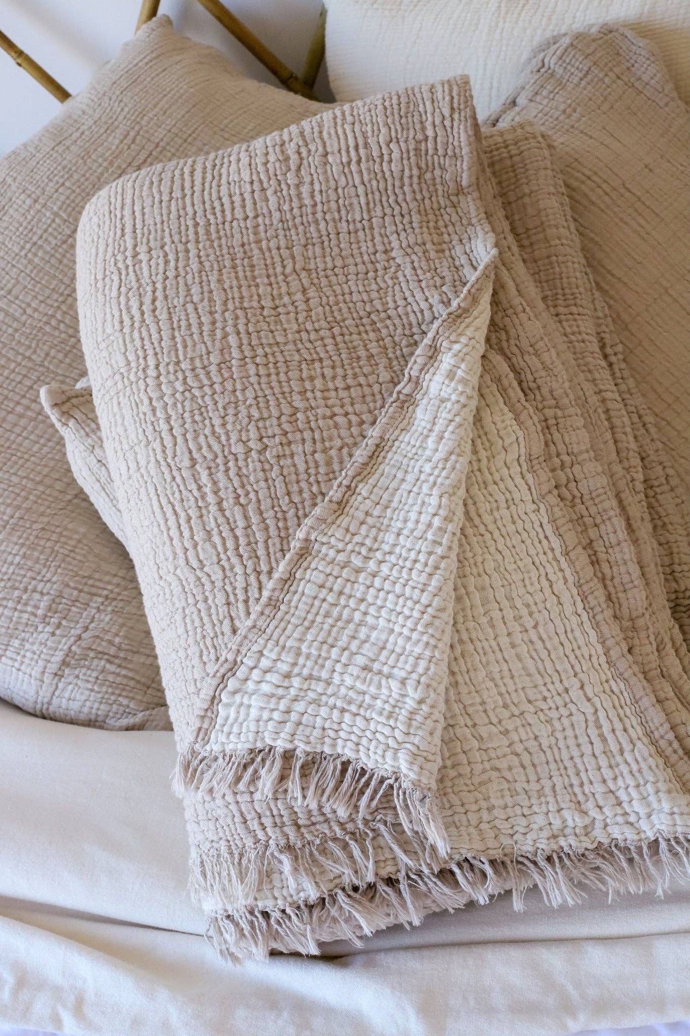 Organic Muslin Cotton Throw: Beige