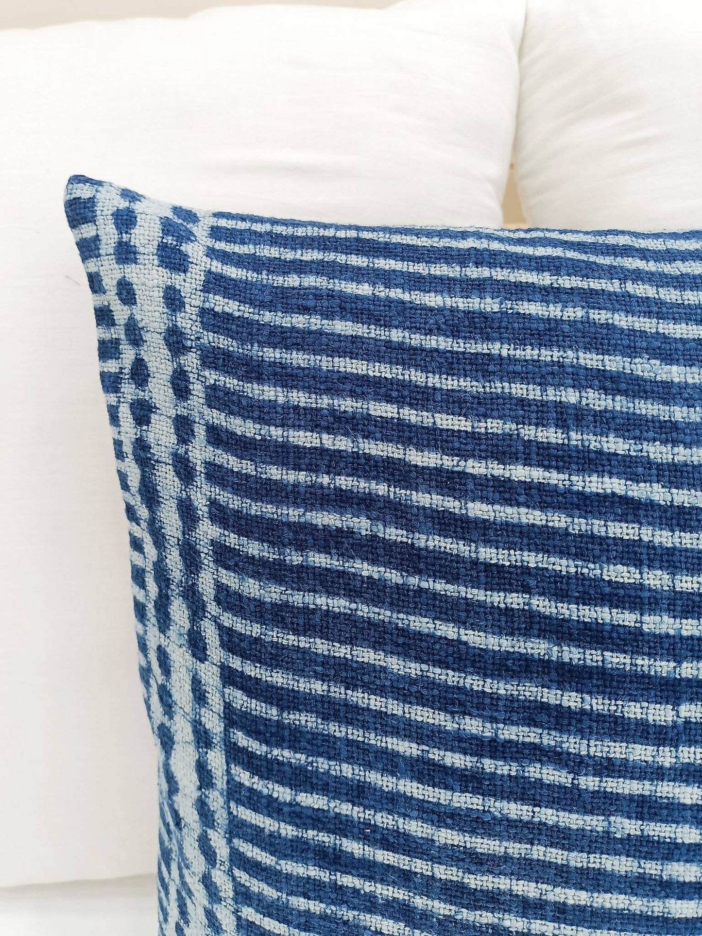 Indigo blue cotton pillow cover with pillow insert