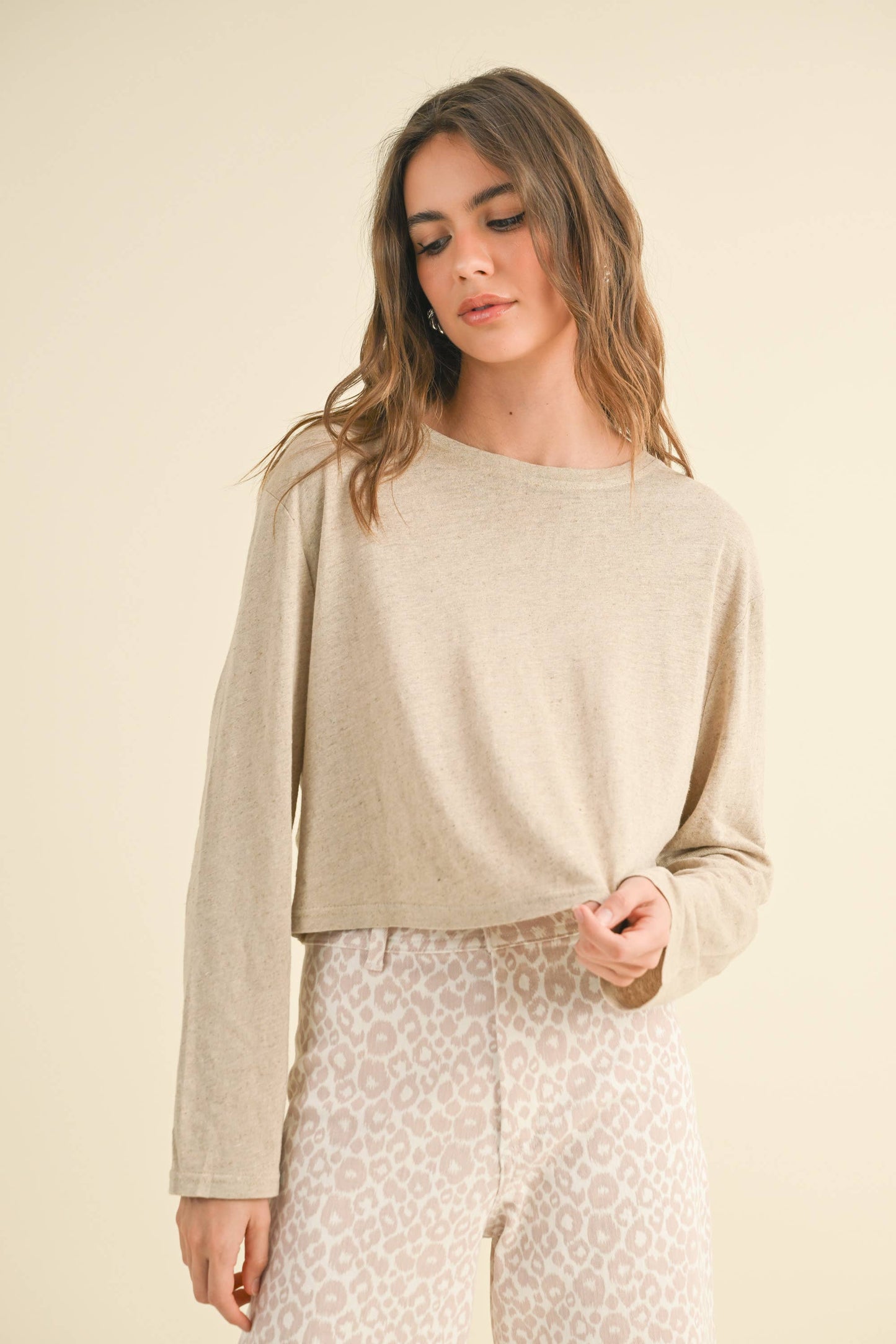 WHITE LONG SLEEVE LINEN BLEND TOP