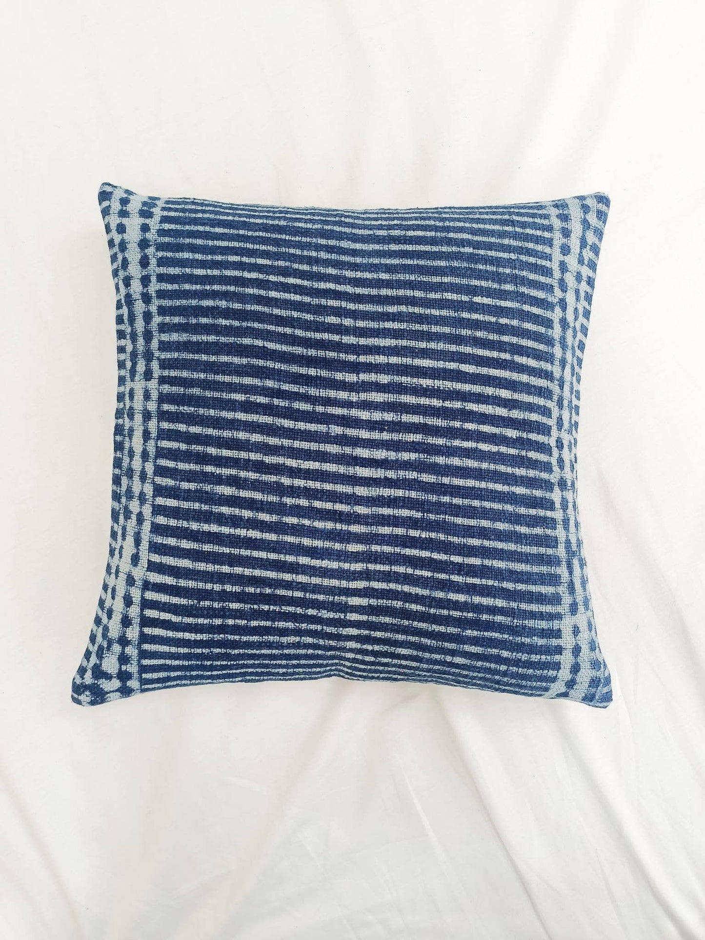 Indigo blue cotton pillow cover with pillow insert