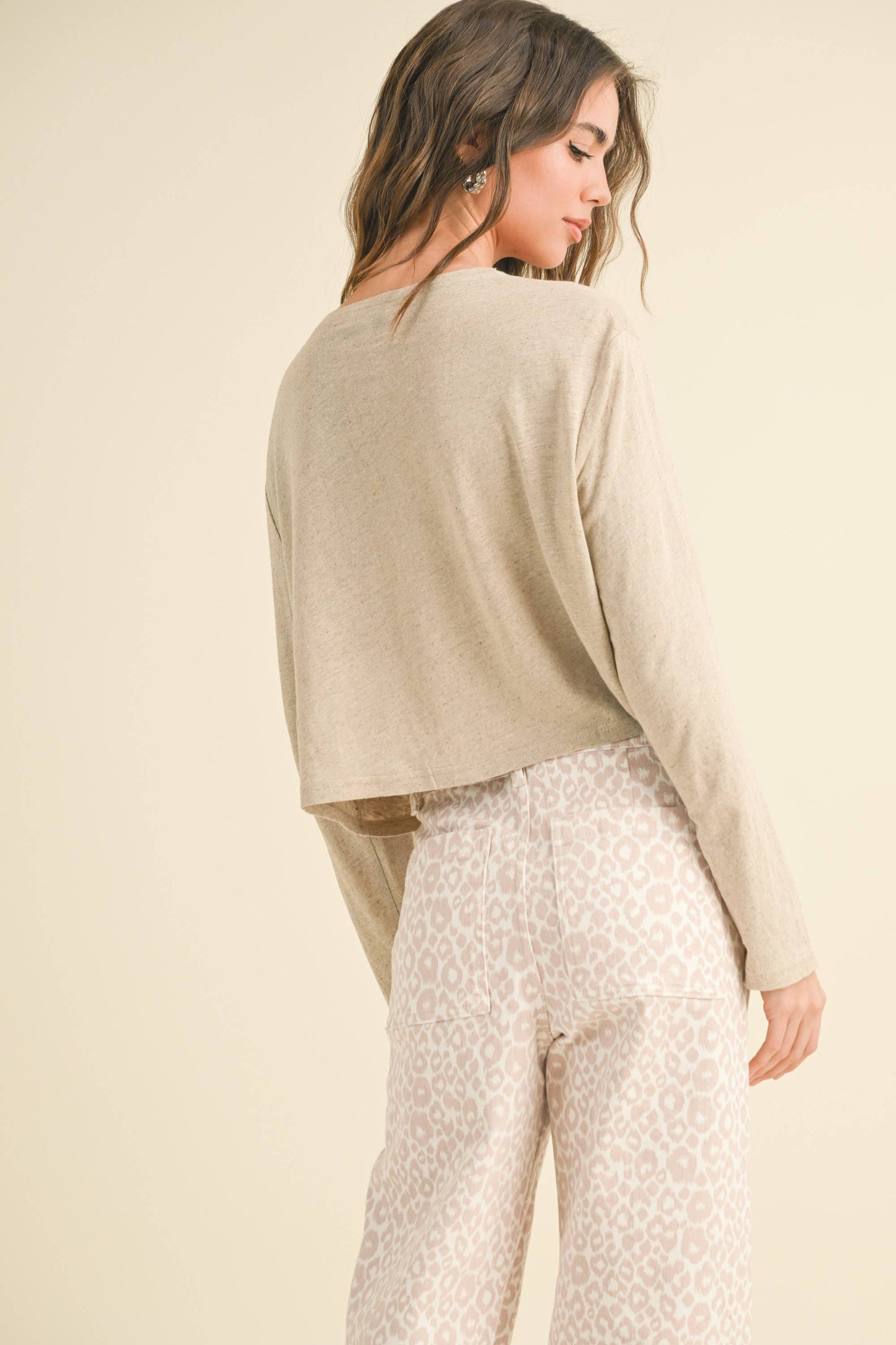 WHITE LONG SLEEVE LINEN BLEND TOP