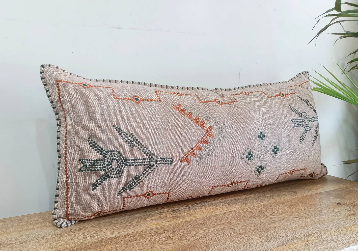 Boho embroidered lumbar pillow cover