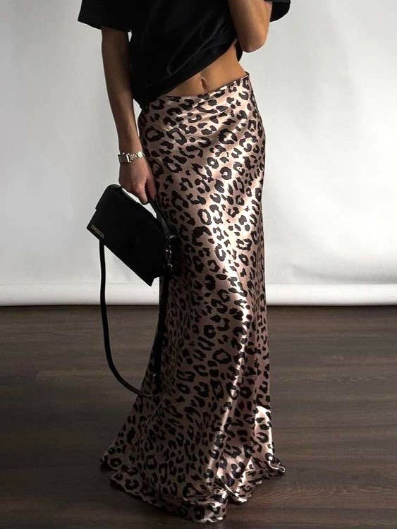 Leopard Print Satin Skirt