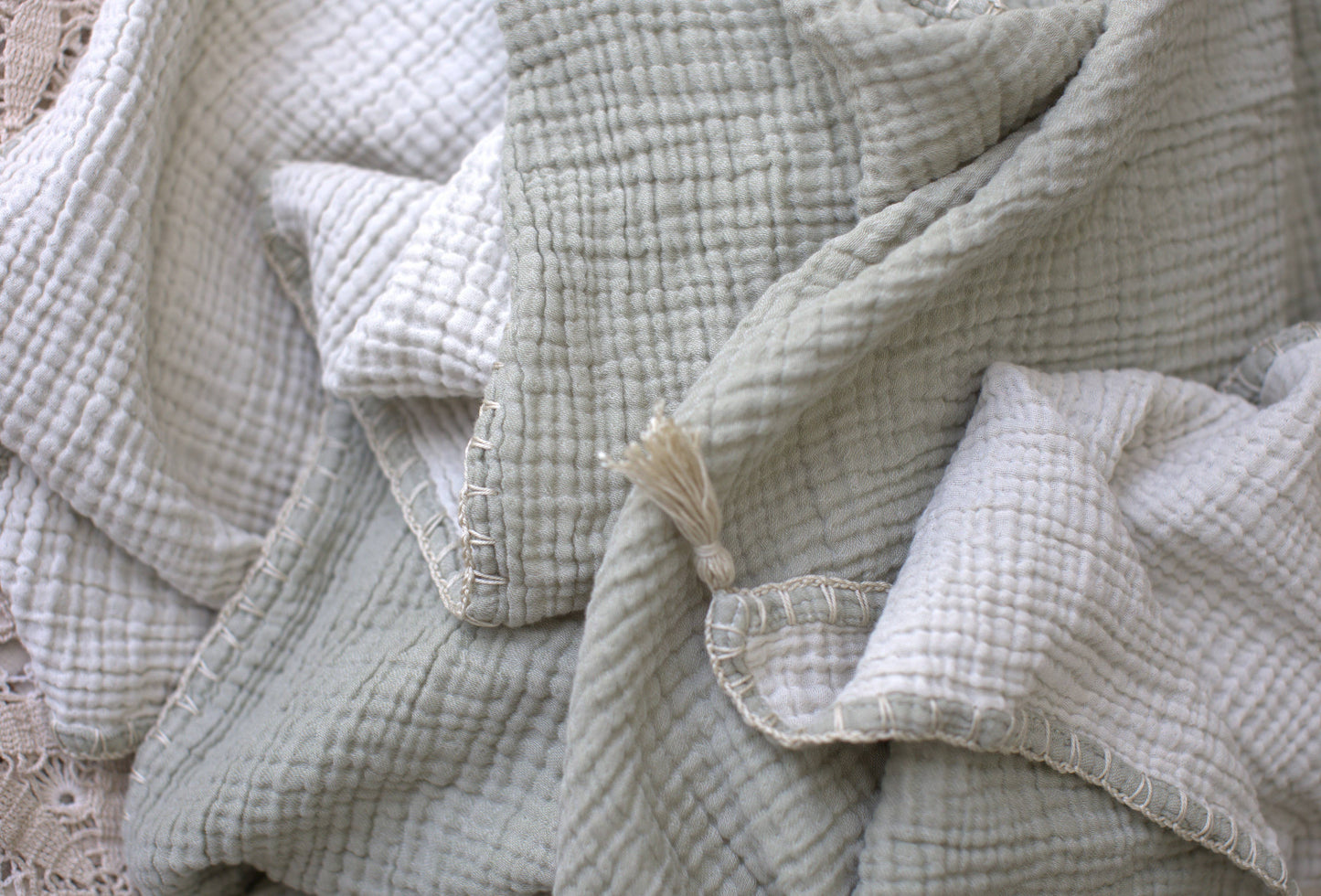 Organic Muslin Cotton Throw: Sage Green