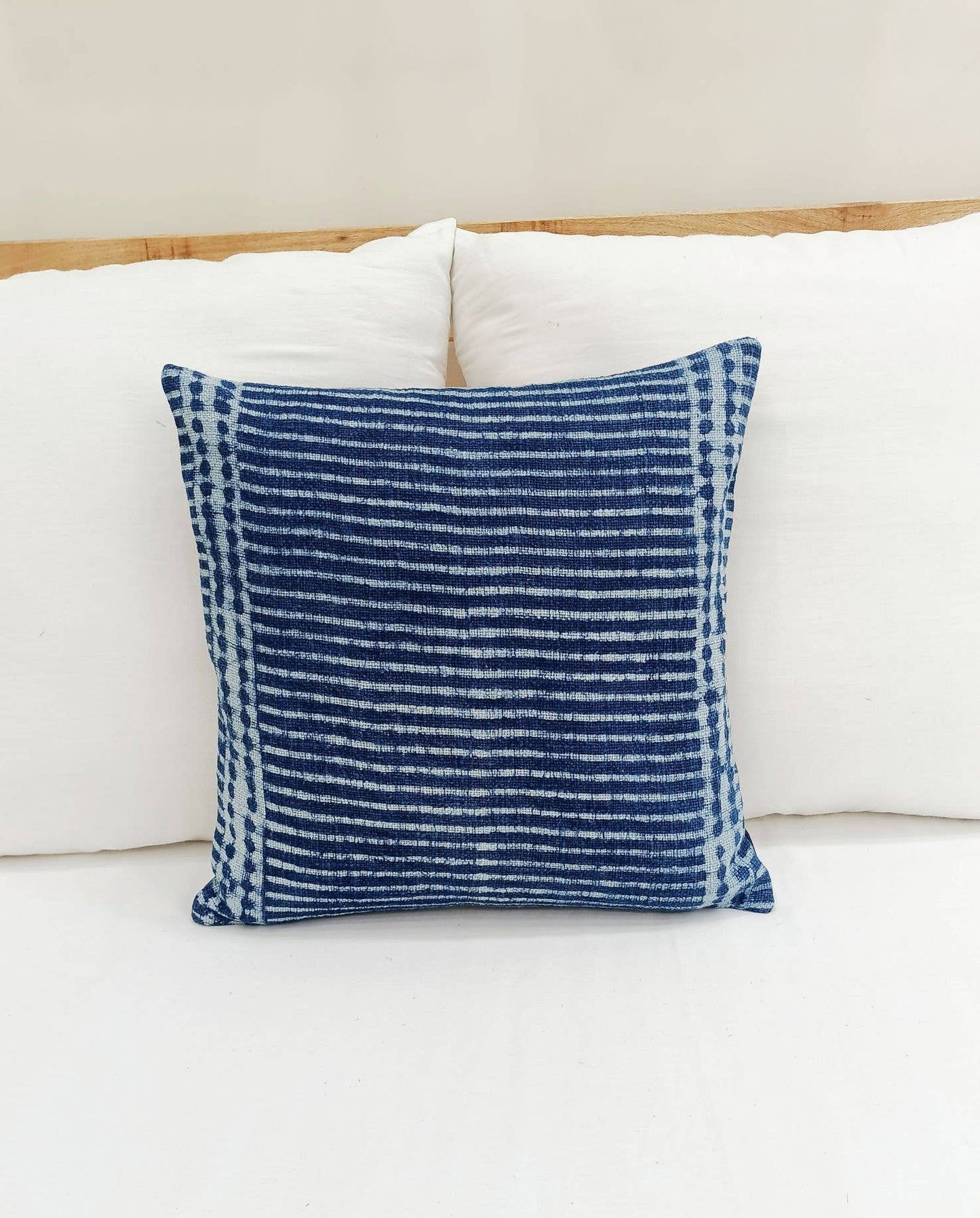 Indigo blue cotton pillow cover with pillow insert