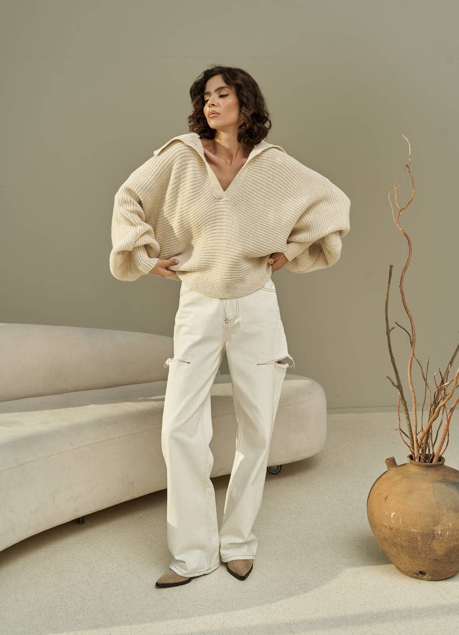 Beige Oversize Knitwear Sweater