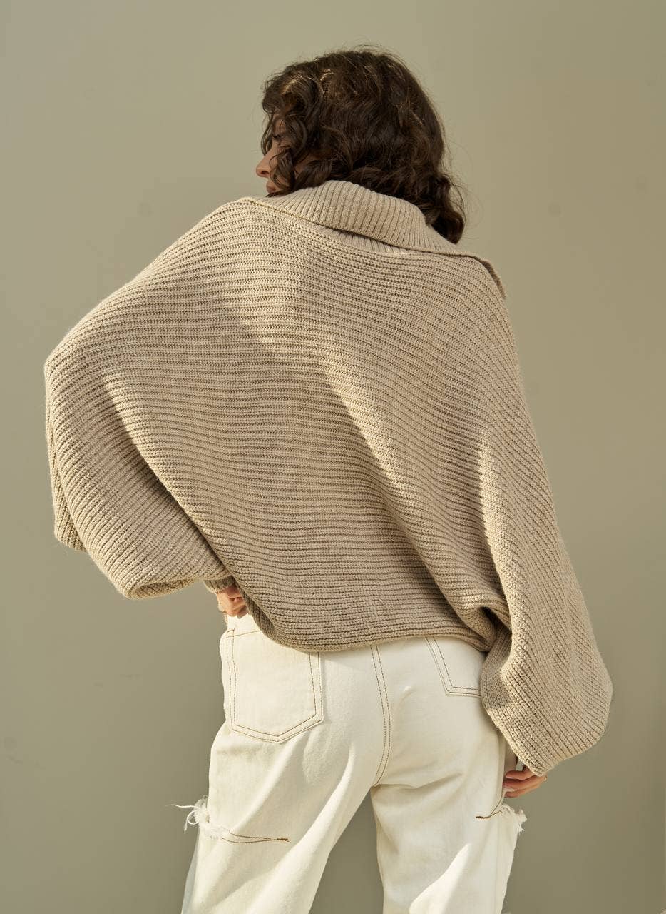 Beige Oversize Knitwear Sweater