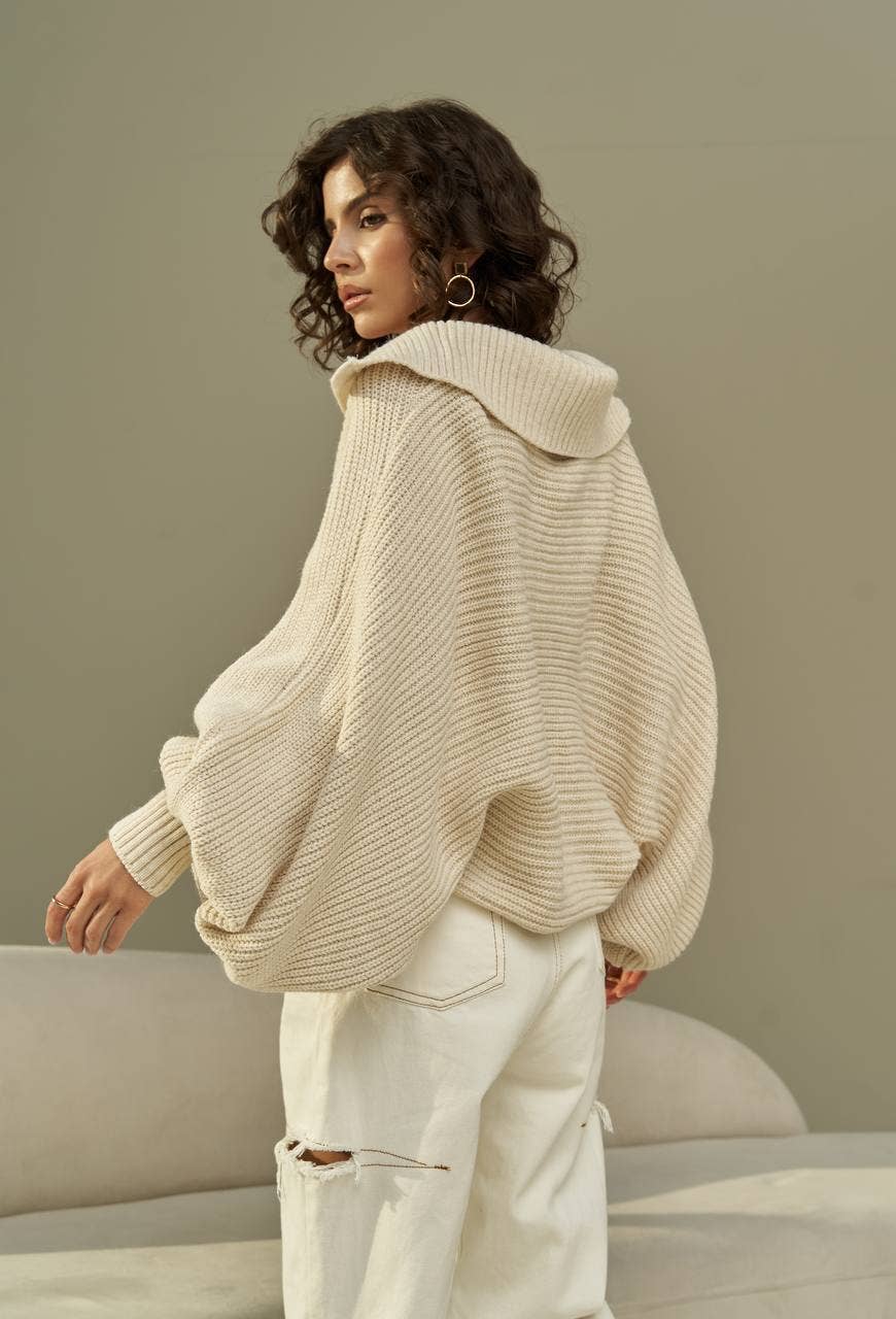 Beige Oversize Knitwear Sweater