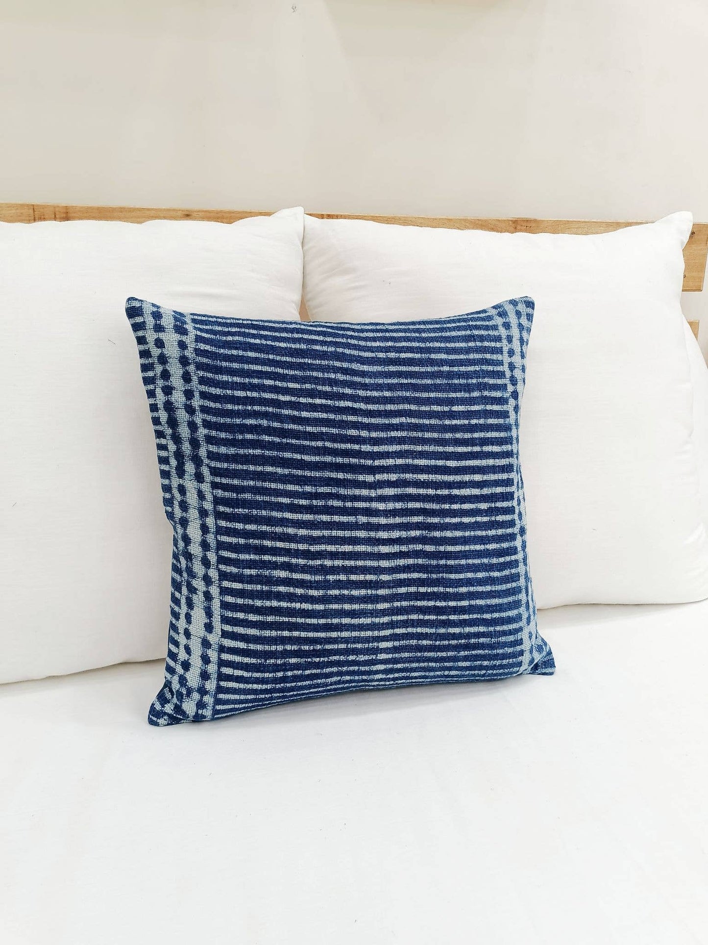 Indigo blue cotton pillow cover with pillow insert