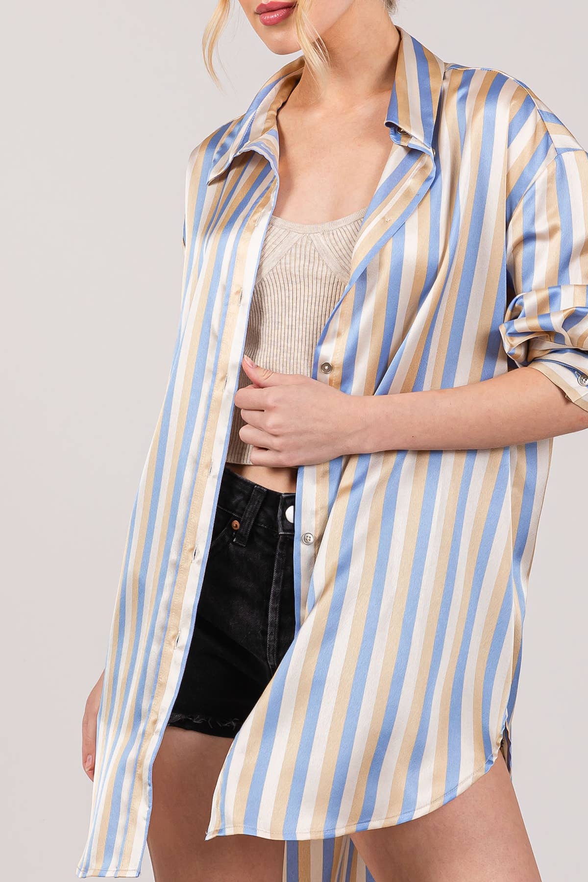 Satin Stripe Button Down