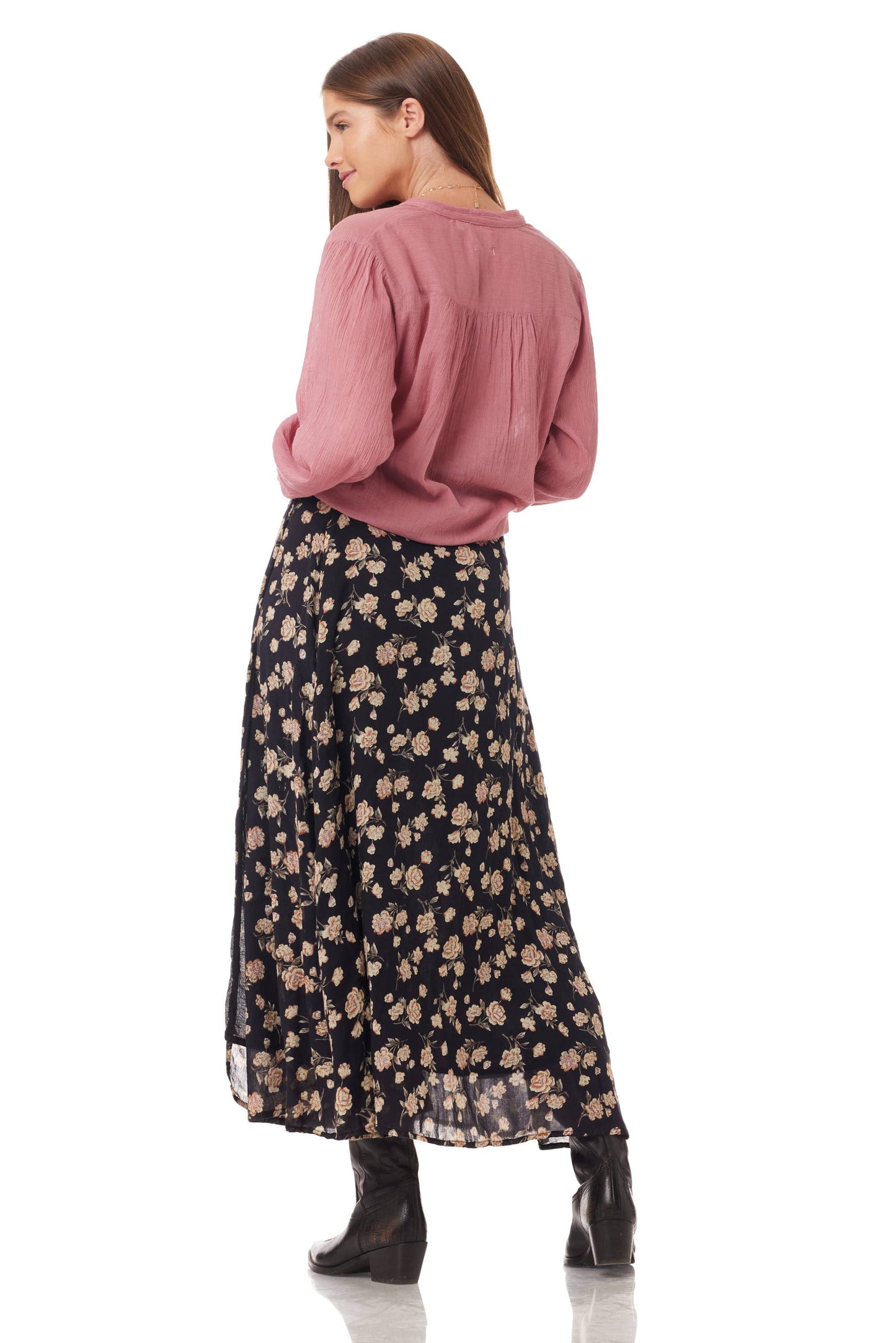 Vanessa Printed Maxi Wrap Skirt Black Rose