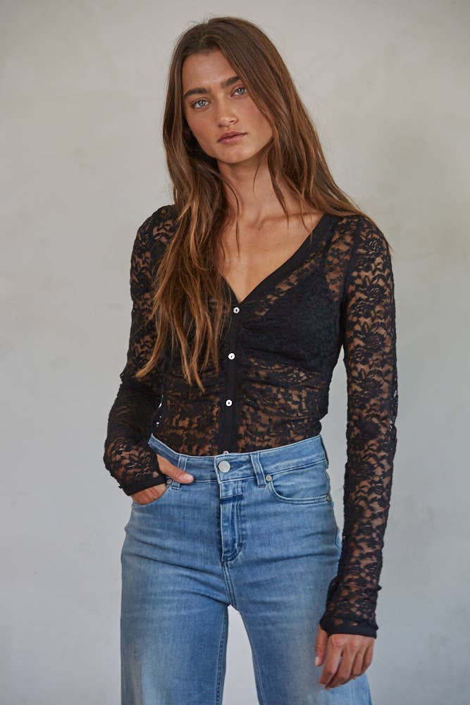 Floral Lace V-Neck Button Down Bodysuit