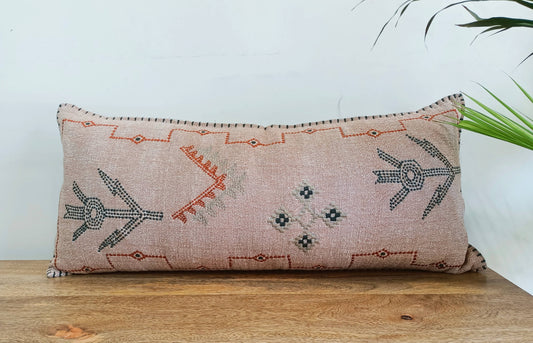 Boho embroidered lumbar pillow cover