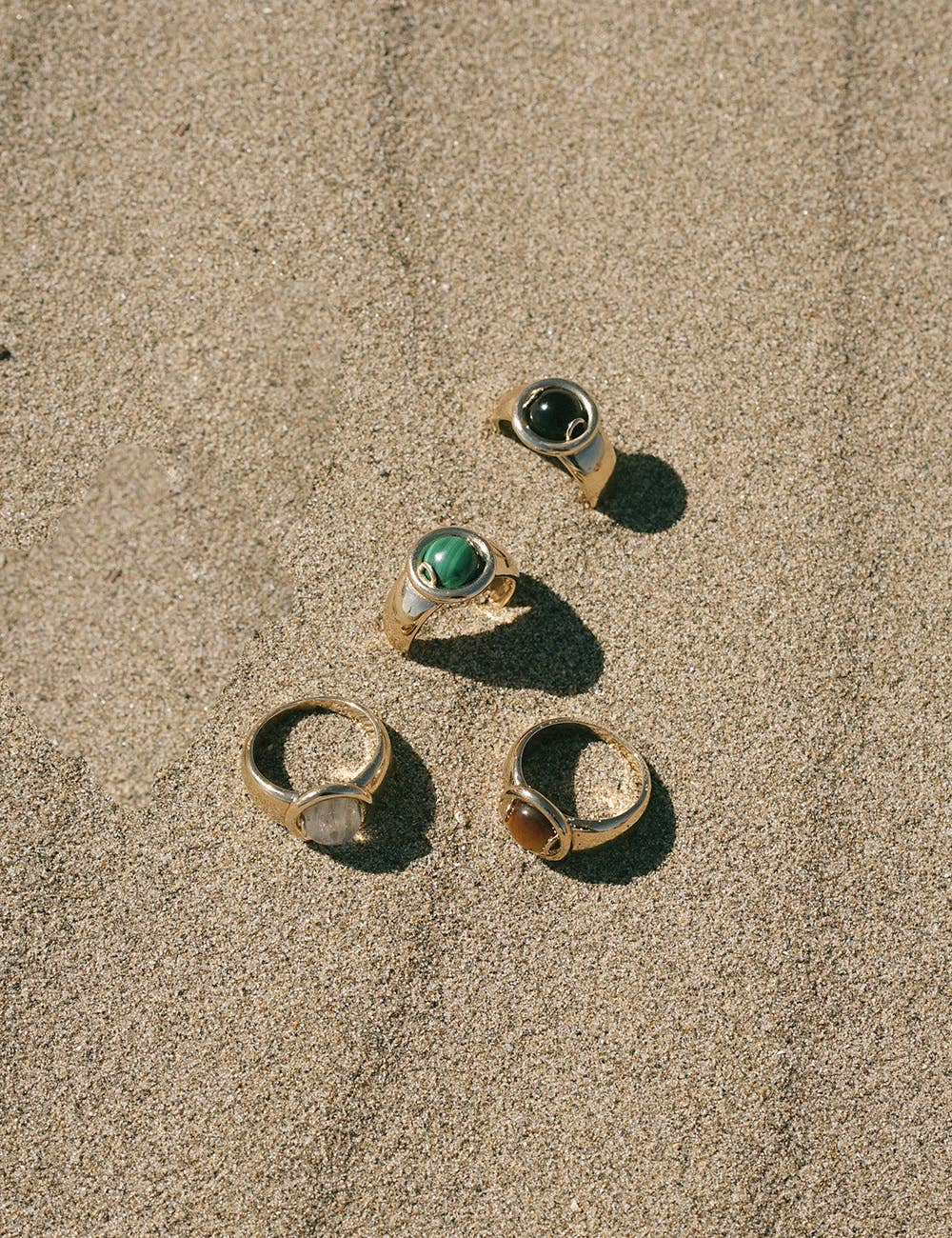 Elevator Button Signet Ring: Rainbow Moonstone