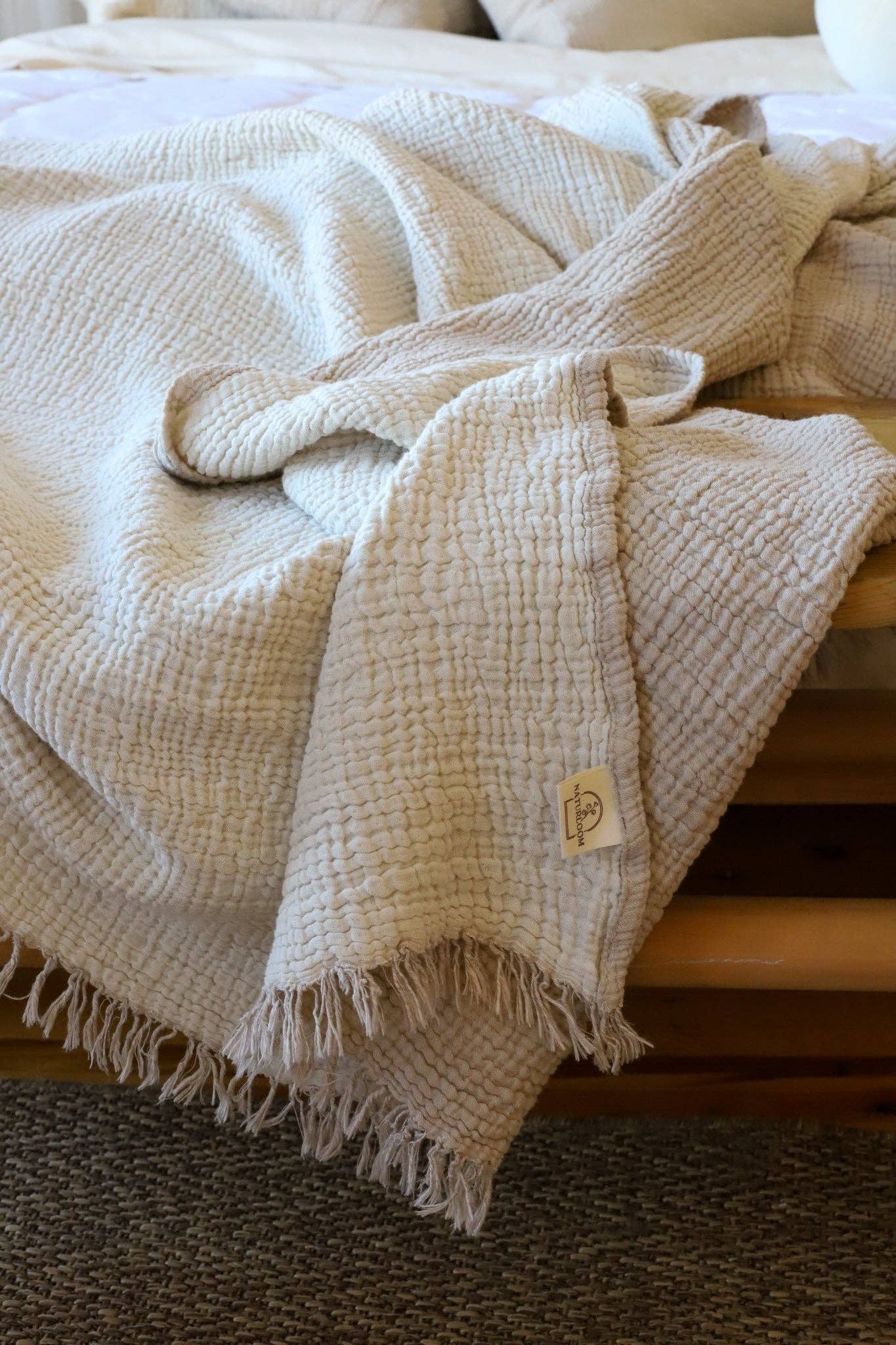 Organic Muslin Cotton Throw: Beige