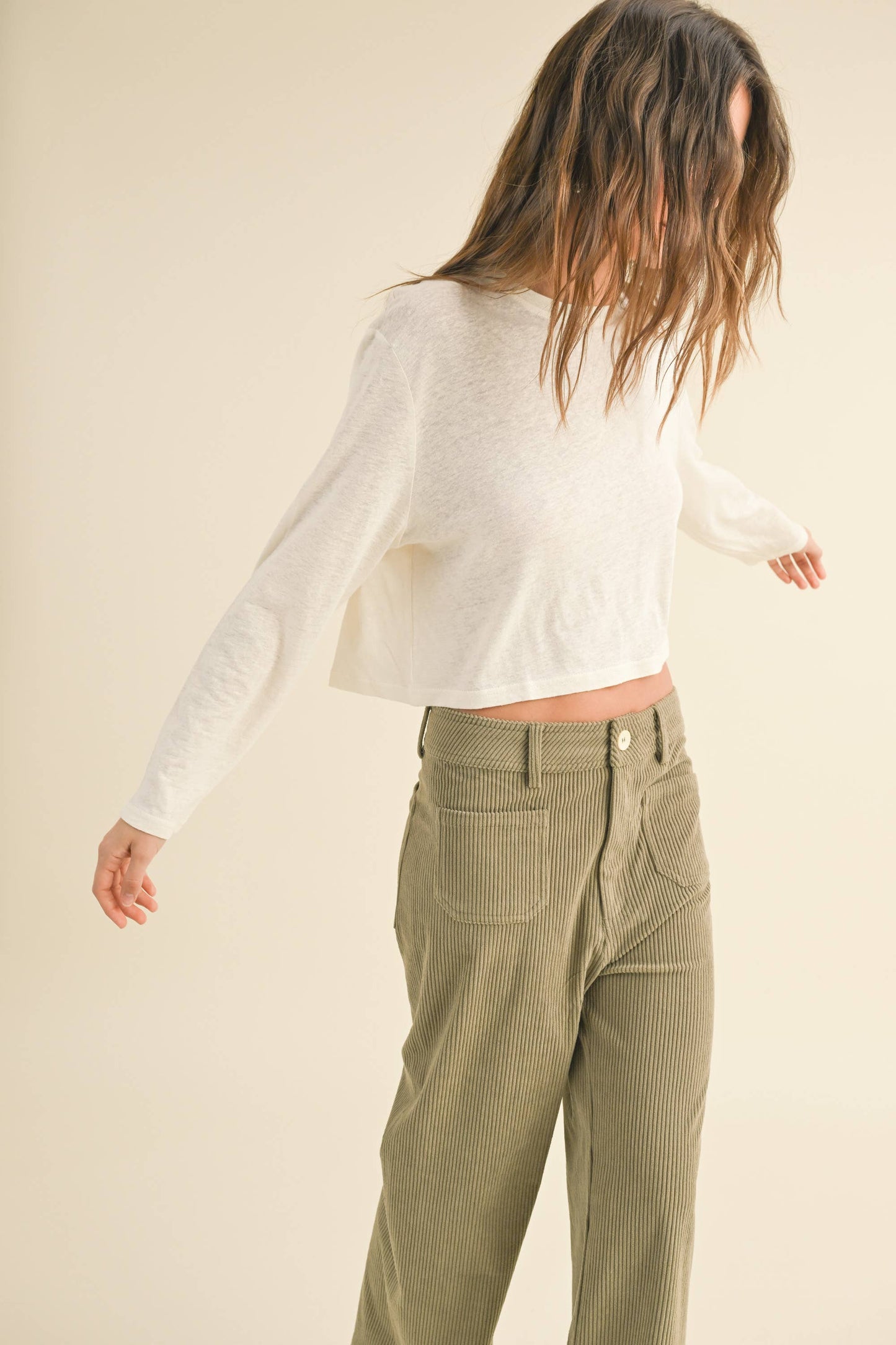 WHITE LONG SLEEVE LINEN BLEND TOP