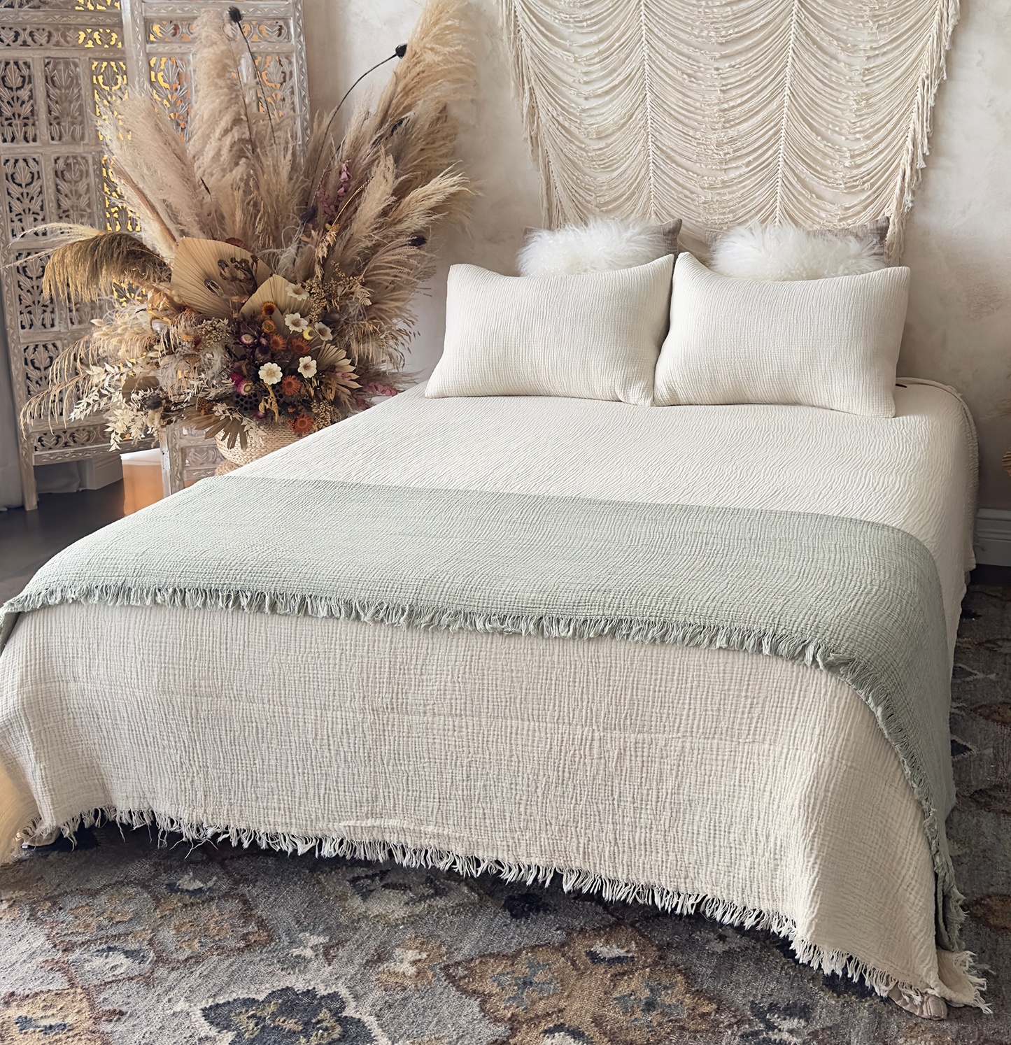 Organic Muslin Cotton Throw: Sage Green