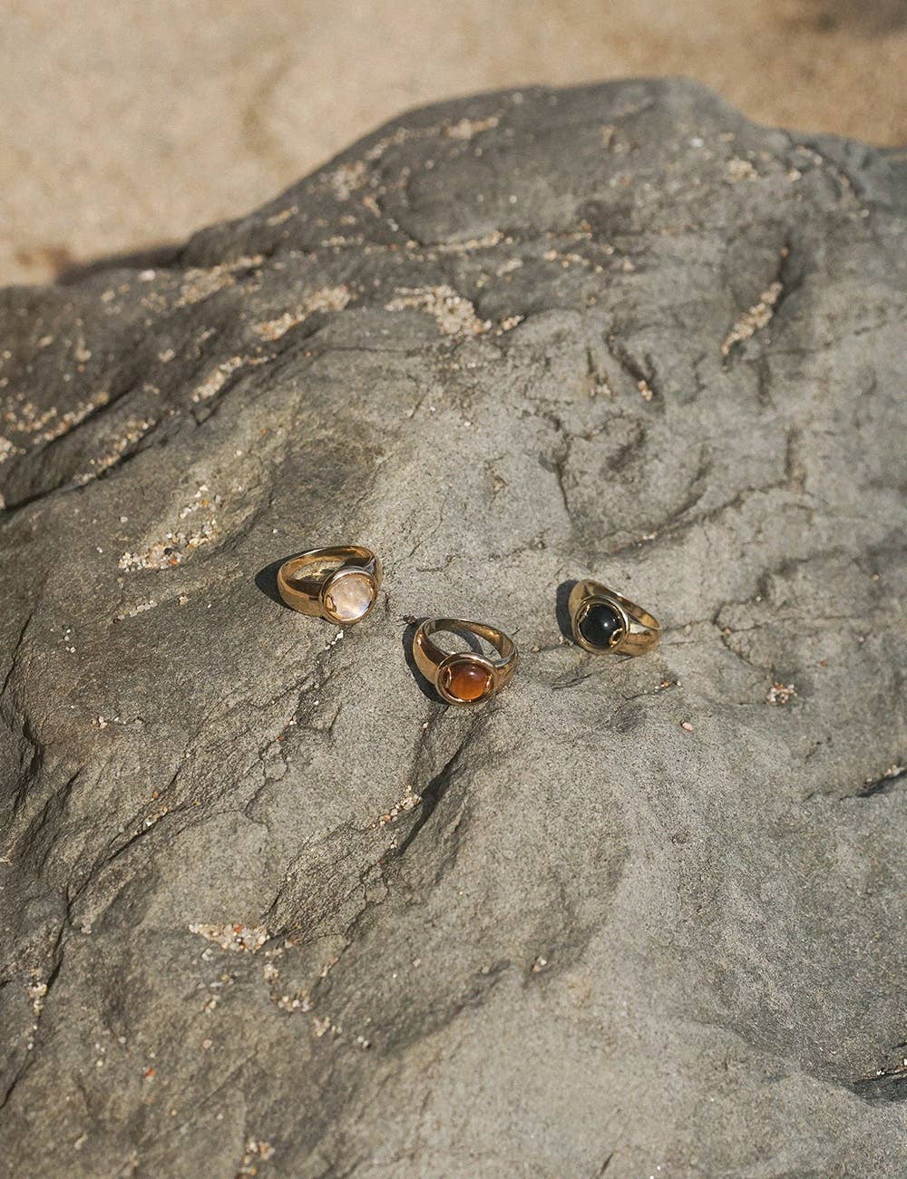 Elevator Button Signet Ring: Rainbow Moonstone