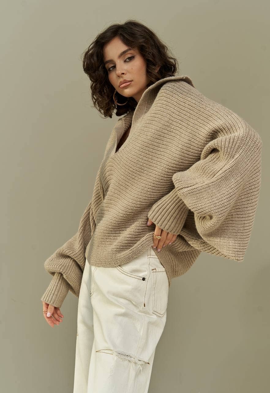 Beige Oversize Knitwear Sweater